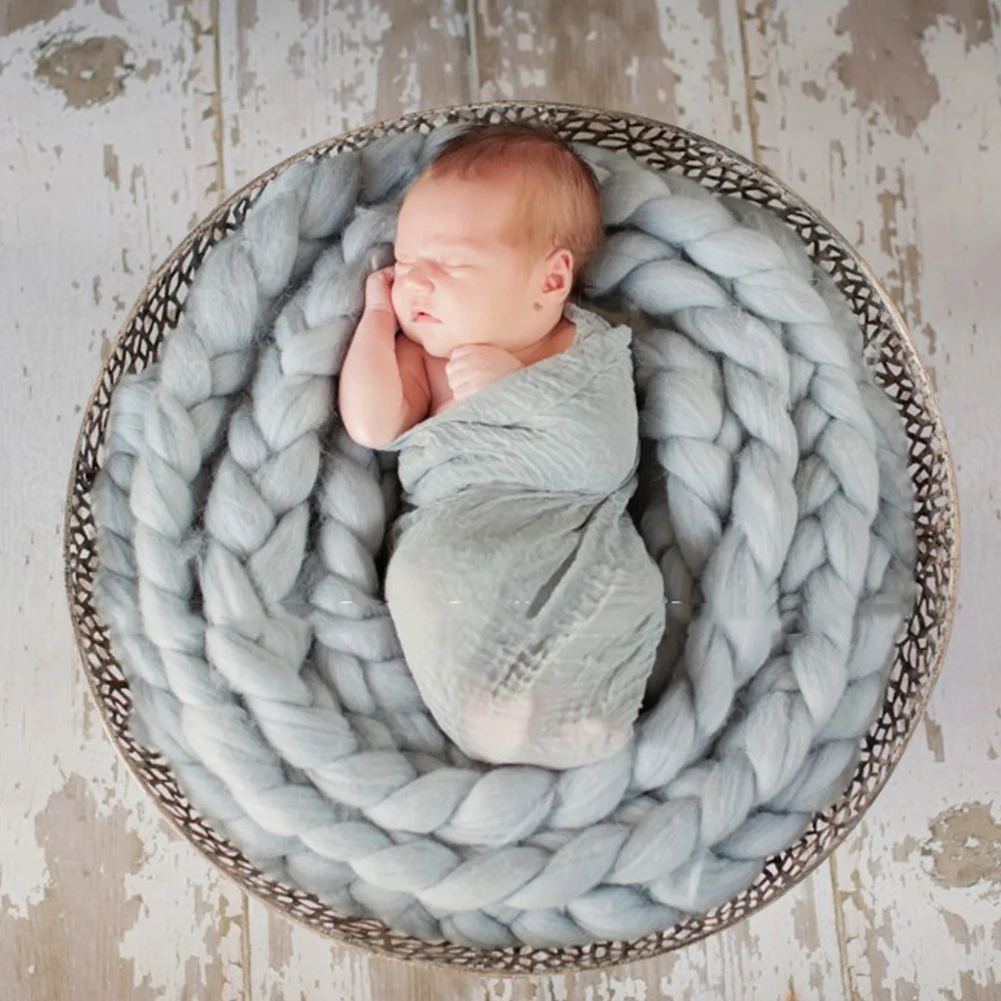 

2.5m Newborn Photography Props Blanket Hand Woven Twist Braid Filler Baby Studio Accessories Background Photo Props