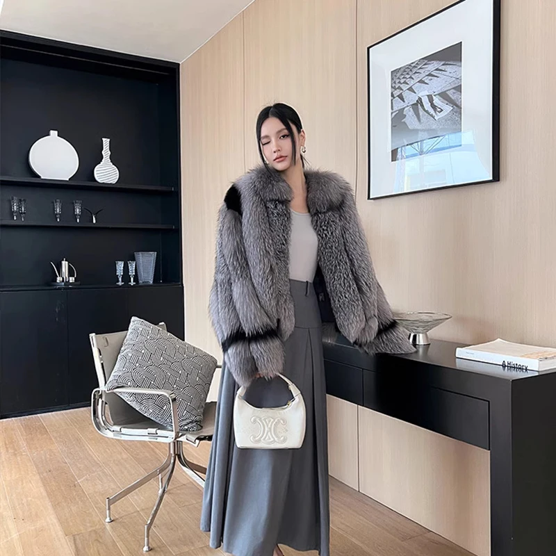 Зимнее финское импортное пальто Ftangaiur из лисьего меха с воротником-стойкой и