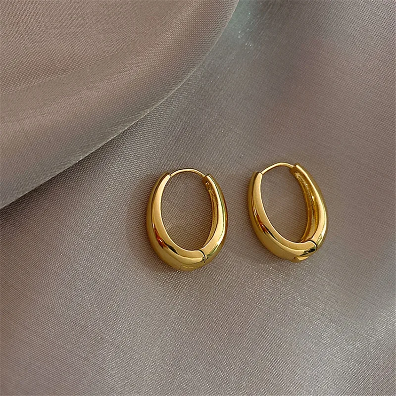 

New Classic Copper Alloy Smooth Metal Hoop Earrings For Woman Fashion Korean Jewelry Temperament Girl's Daily Wear earrings
