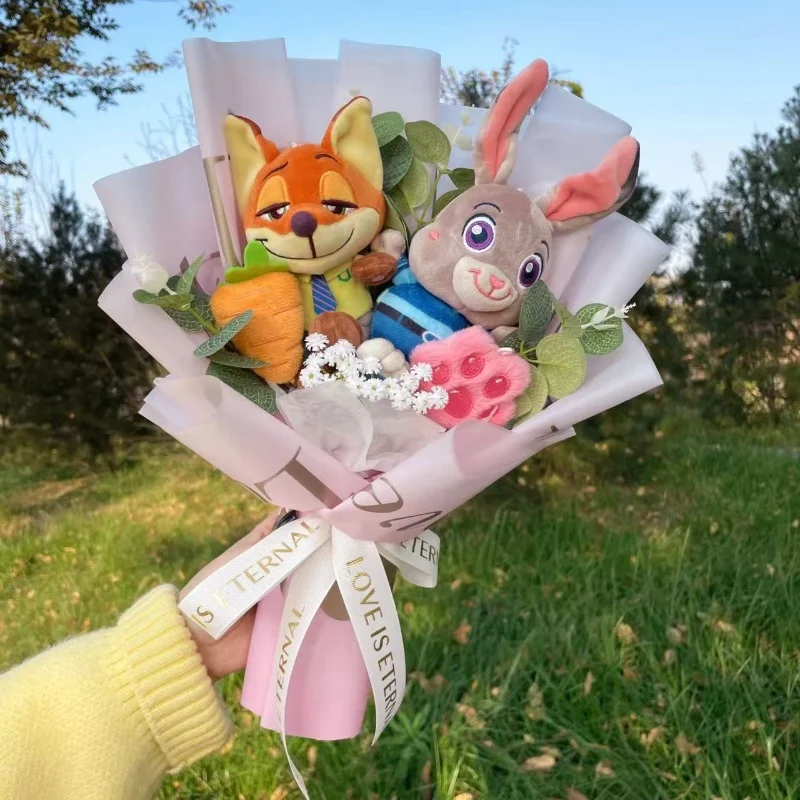 Фото Зверополис плюшевые куклы маленький кулон Джуди Хопс Ник Уайлд креативные букеты ручной работы подарки на Рождество, день рождения, день Святого Валентина №1