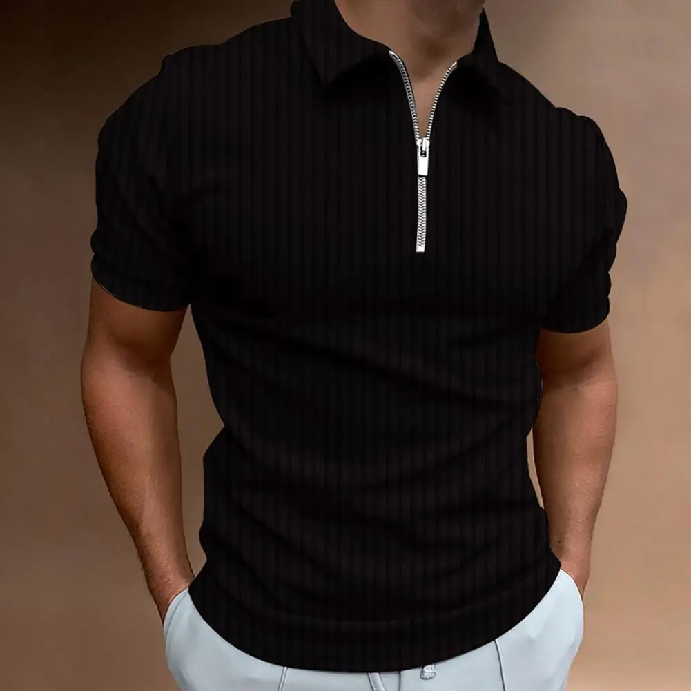 

Men Shirt Firm Stitching Summer Shirt Zipper Contrast Color Summer Shirt