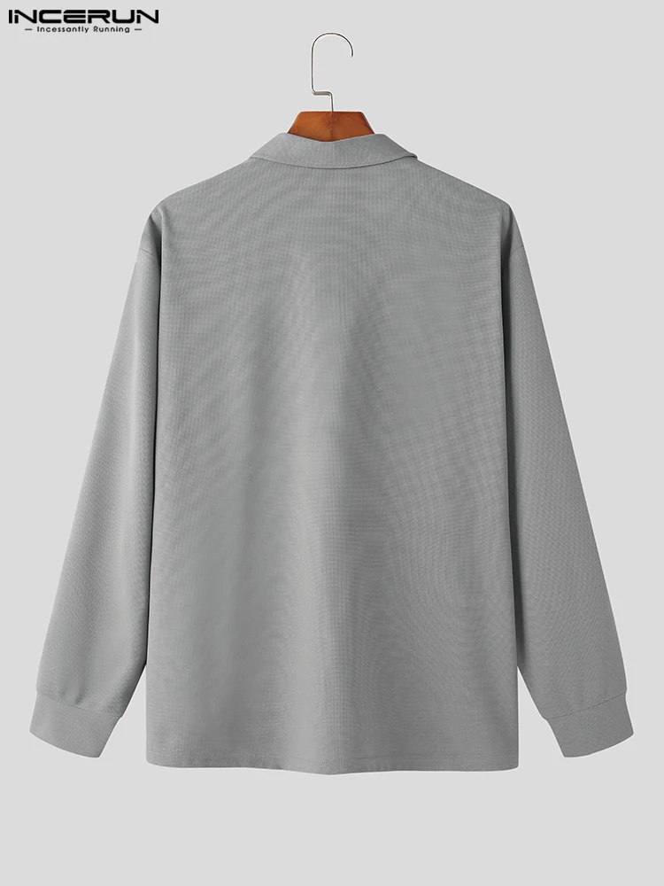 Casual Streetwear Style Tops INCERUN Men Solid Color All-match Simple Blouse Stylish Male Pullover Long Sleeve Shirts S-5XL 2023