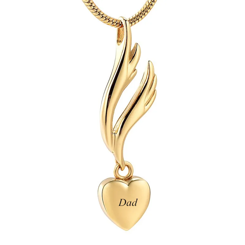 Angel Wing Heart Urn Necklace for Ashes Keepsake Memorial Cremation Jewelry for Dad