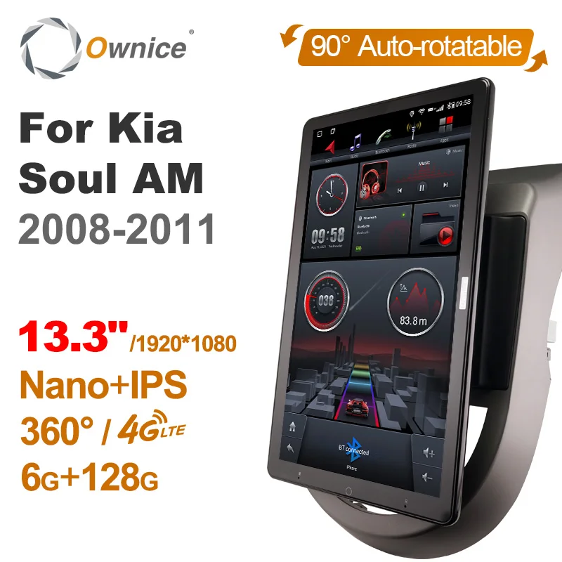 

13.3Inch Ownice 1Din Android 10.0 Car Radio 360 Panorama for Kia Soul AM 2008-2011 GPS Auto Audio SPDIF Rotatable 4G LTE NO DVD