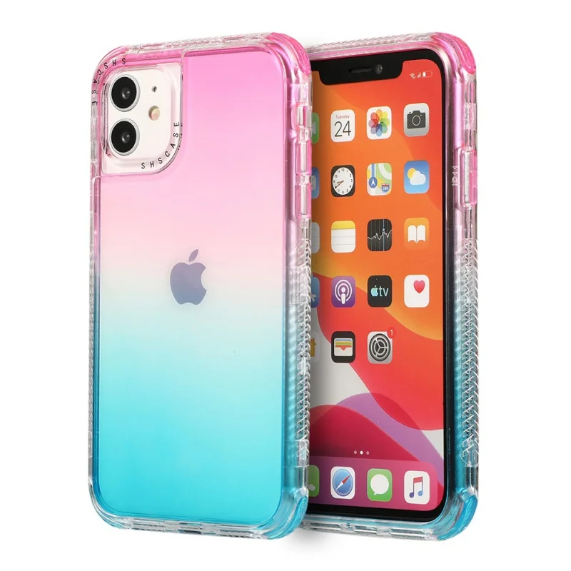 

Shockproof Bumper Gradient Phone Case for iPhone 11 12 13 Pro Max 11Pro Max 12 Mini Transparent Hard PC Back Cover For iPhone 12