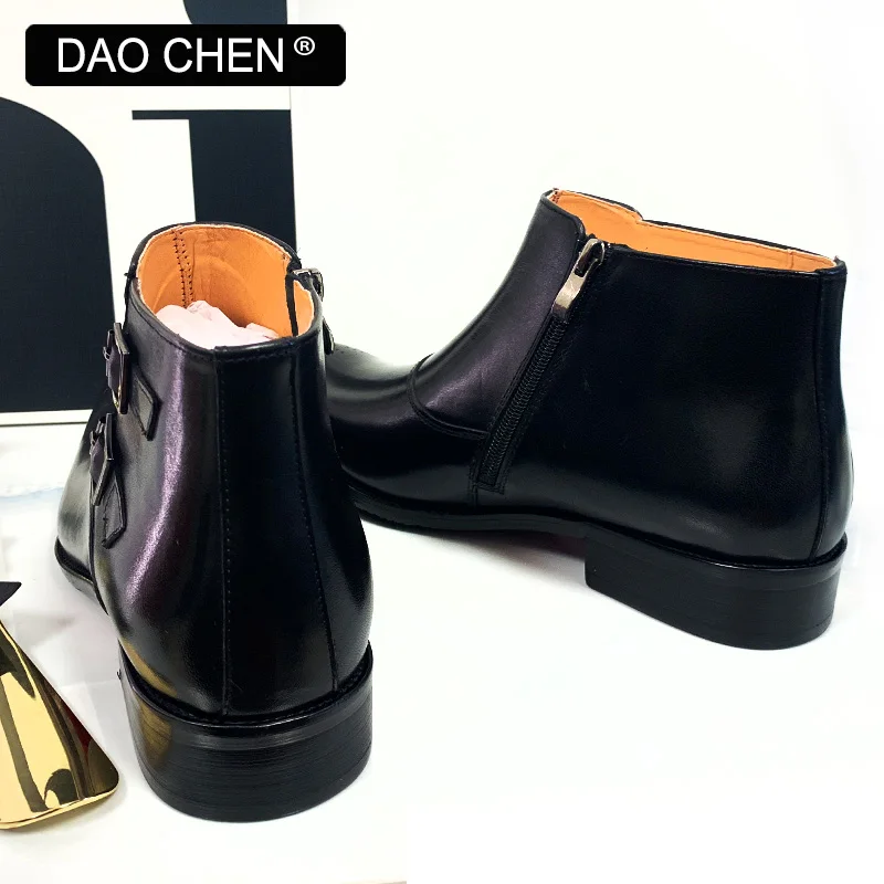 Зимние мужские Ботильоны DAOCHEN черные коричневые роскошные дизайнерские ботинки