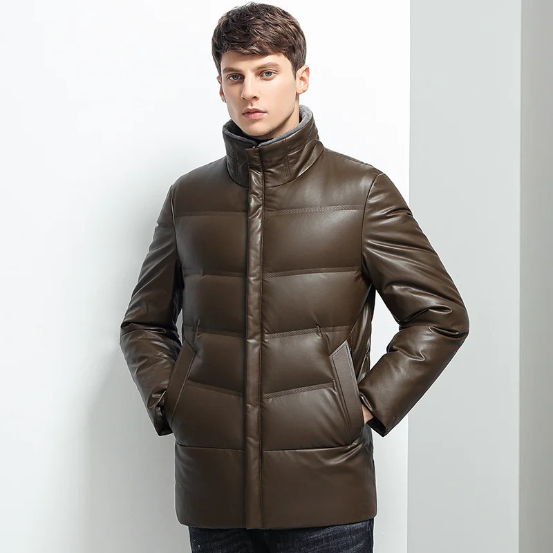 

90% качественная брендовая белая куртка на утином пуху мужские деловые повседневные Яркие Кожаные теплые зимние куртки с лацканами