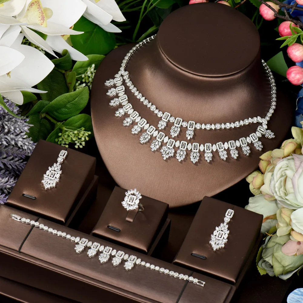 

HIBRIDE Shiny White Cubic Zirconia Women Party Wedding Necklace Big Dubai Nigeria Bridal Jewelry Sets Costume Accessories N-262