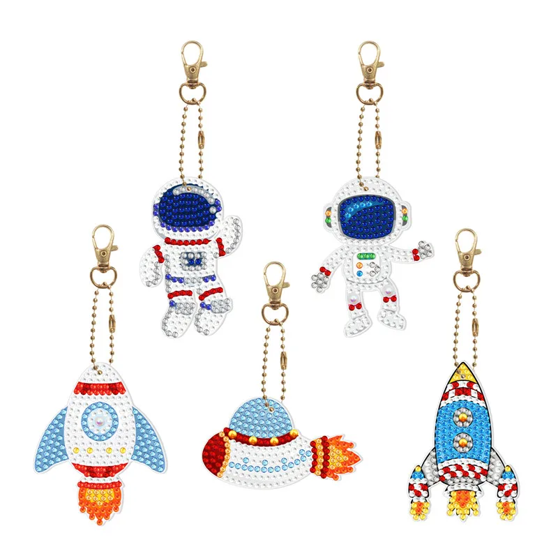 

30Set Diamond DIY Keychain Kit Double-sided Point Inlaid Pendant Flower Animal Keyring Set Backpack Hanging Birthday Gift