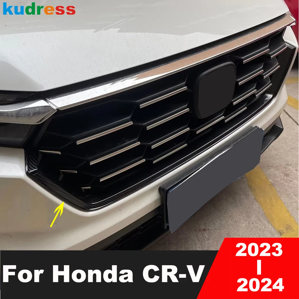 

Front Center Grille Grill Cover Trim For Honda CRV CR-V 2023 2024 Carbon Fiber Head Racing Grills Molding Strip Car Accessories