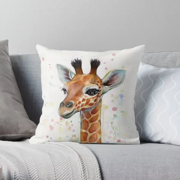 

Baby Giraffe Watercolor Painting Nurser Printing Throw Pillow Cover Sofa Case Cushion Comfort Bed Throw Pillows not include