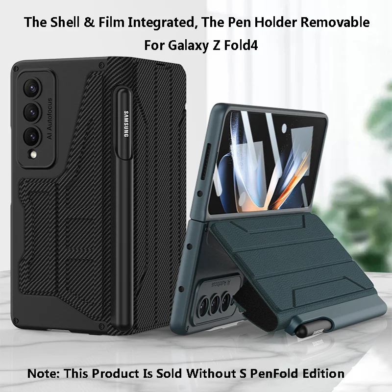 Plain Leatehr Pen Holder Removable Cover For Samsung Galaxy Z Fold 4 5G Case solid color protective film wireless case for fold4