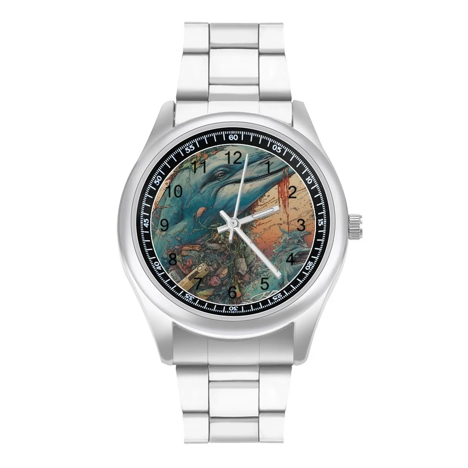 

Dolphin Quartz Watch Illustration Caricatures Design Simple Wrist Watch Steel Good Quality Gym Couple Wristwatch
