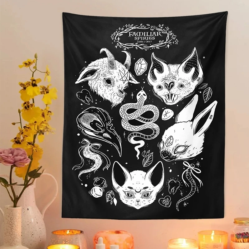 

Настенный гобелен с рисунком кошки Таро, висящий на стену, черная змея для гадания, волшебная рука, психоделическая настенная художественна...