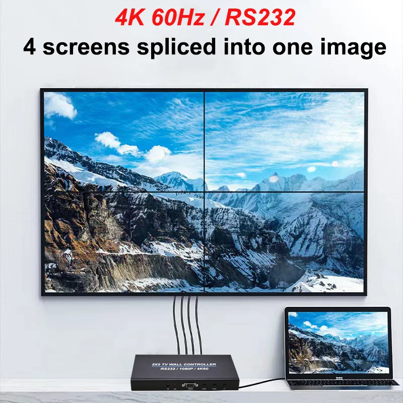 4K 60Hz 2x2 4 LED TV Wall Controller Multi Screen Stitching 