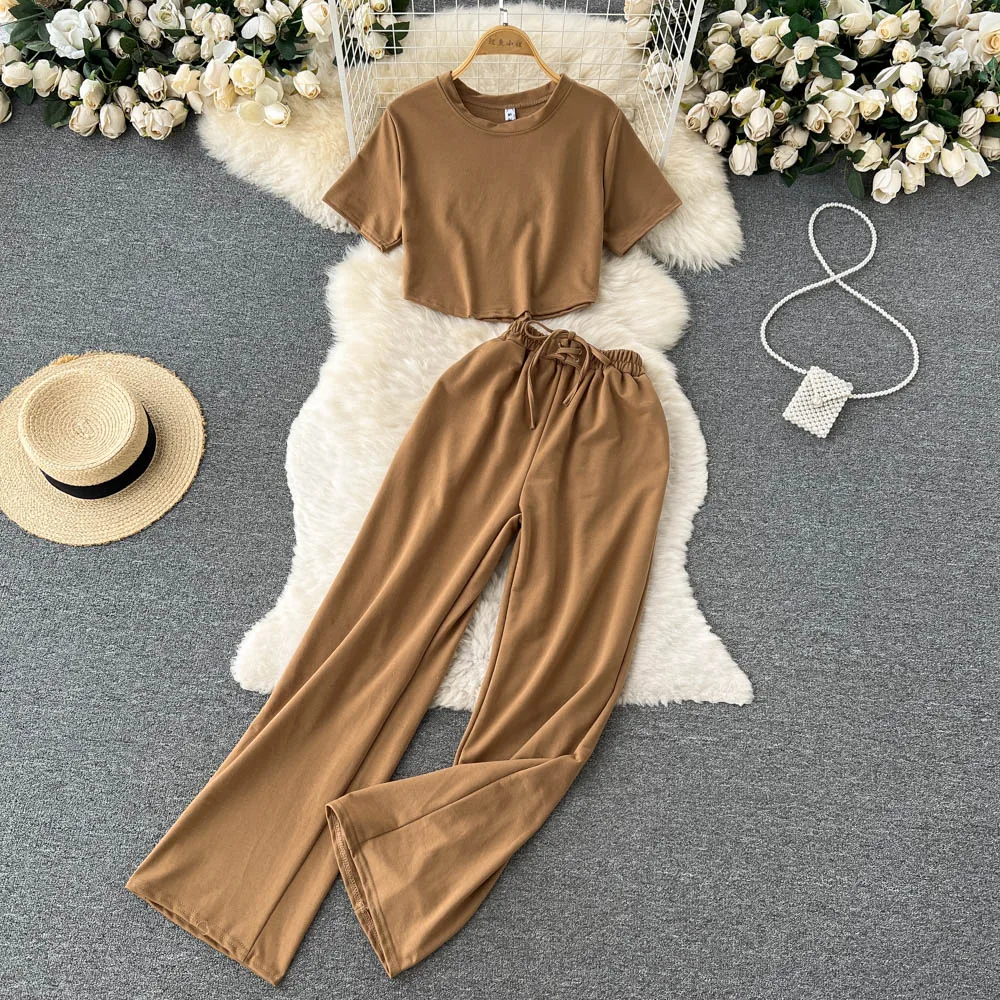 

2022 Summer New Sports Suit, Short Top Versatile Casual Wide Leg Pants Two-Piece Set