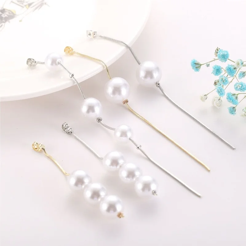 

10pcs/Lot Copper Pearl Long Chains Tassel Earring Findings for Women Dangle Fashion Jewelry Diy Earring Accessories