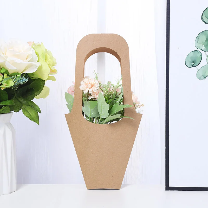 

10Pcs Kraft Paper Bag Portable Mother's Day Holiday Gift HandBag Flower Bag Bouquet Packaging Gift Bags Children's Day Tote Bag