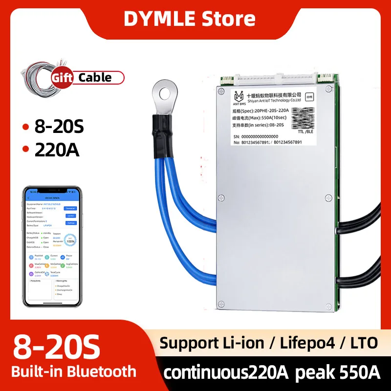 Фото 8S–20S ANT BMS Плата защиты литиевой батареи Li-ion Lifepo4 Lto Battery BT APP 24V 36V 48V 60V Continuous 220A peak 550A №1