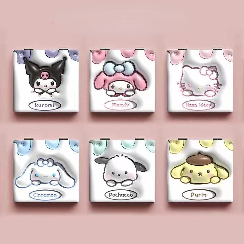 

Портативное зеркало для макияжа Sanrio, полиуретановое двухстороннее складное зеркало для макияжа 3D, с похвалкой, мимелододи, коричной текстурой, KTcat, для студентов