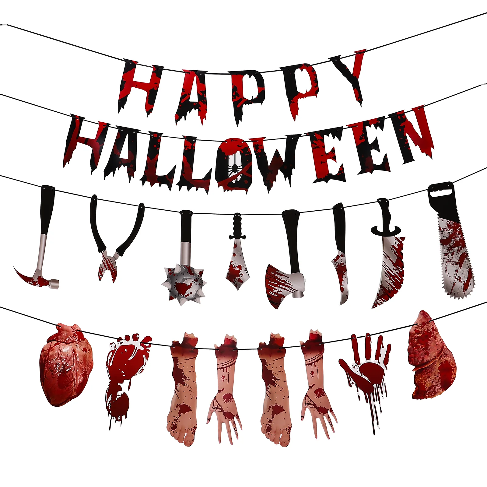 

Halloween Banner Decorations Party Bloody Props Garland Scary Hanging Haunted House Horror Fake Happy Weapons Prop Zombie Indoor