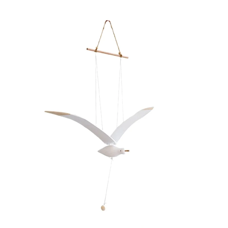 Soaring Seagulls Hanging Mobile Wing Wood Flying Seagull Decor Ceiling Pendant Unique Home Nautical Wall Decoration White
