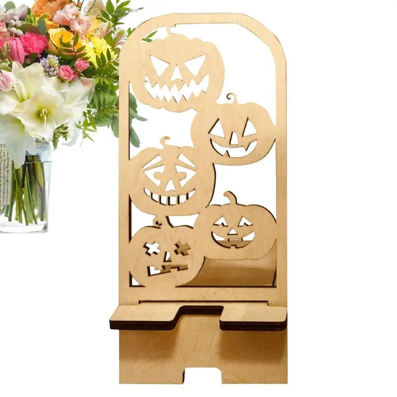

Wooden Mobile Phone Stand Witch/Pumpkin Cellphone Bracket Halloween Decor Mobile Phone Holder Universal Phone Support For