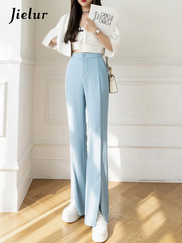 

Straight Suit Trousers Women Zipper Split High Waist Pants S-XL Spring Summer Casual Pocket Wide Leg Pants Office Lady