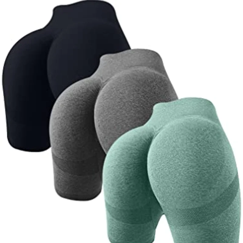 Женские шорты для йоги 3 шт. дышащие с высокой талией подтягивающие живот рюшами