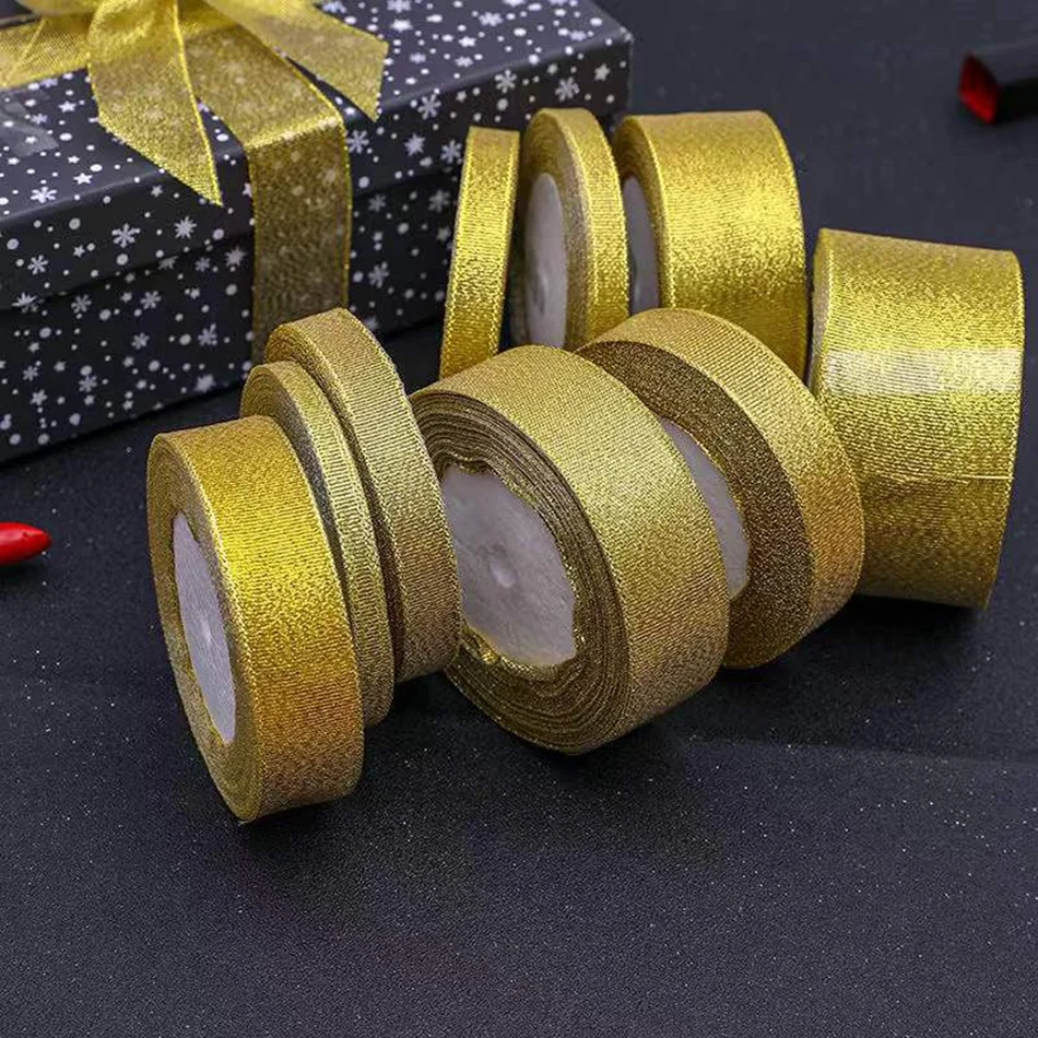 

22M 6mm Christmas Organza Ribbons Sewing Clothing DIY Gift Bows Wedding Ribbon Gold Silver Crafts Tape Decoration Accessories
