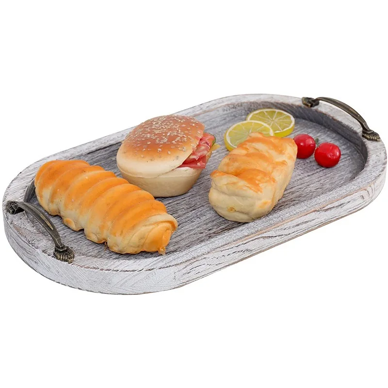 

Поднос с металлической ручкой, натуральный деревянный поднос из павловнии, для украшения дома, фруктов, журнального столика