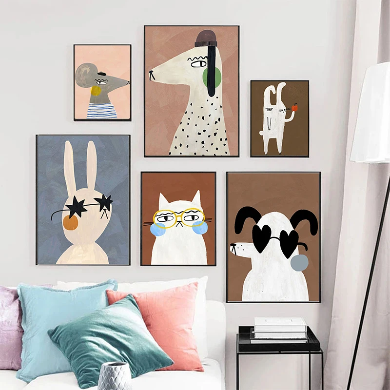 Настенная картина в скандинавском ретро стиле с милым Кроликом леопардом