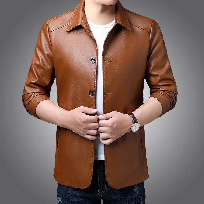 

Leather Jacket Men business blazer Motorcycle PU Leather Jacket Mens Casual Windbreaker Spring Autumn Leather Jackets Mens