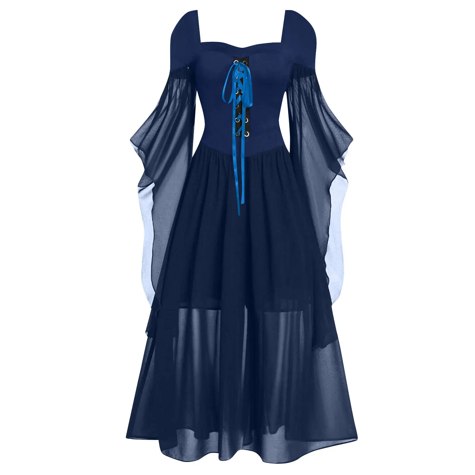

Halloween Women's Witch Lace Big Swing Dress Drawstring Long Sleeve Party Dresses For Women 10 Colors