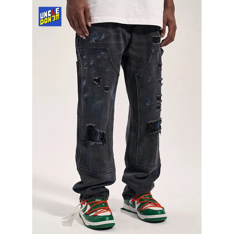 

Ripped patch jeans hombre vintage distressed denim loose straight pants jeans men streetwear harajuku y2k jeans dropshipping