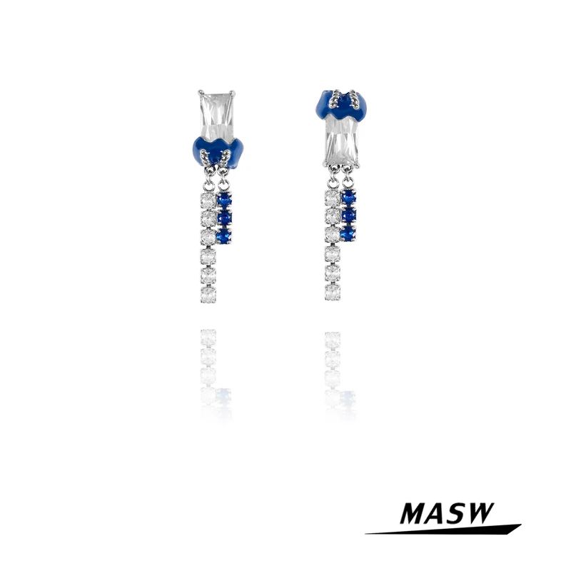 

MASW High Quality AAA Zircon Earrings Original Design 2022 New Trend Geometric Asymmetrical Blue Drop Earrings For Women Gifts