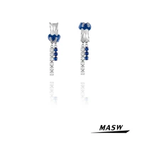 masw high quality aaa zircon earrings original design 2022 new trend geometric asymmetrical blue drop earrings for women gifts