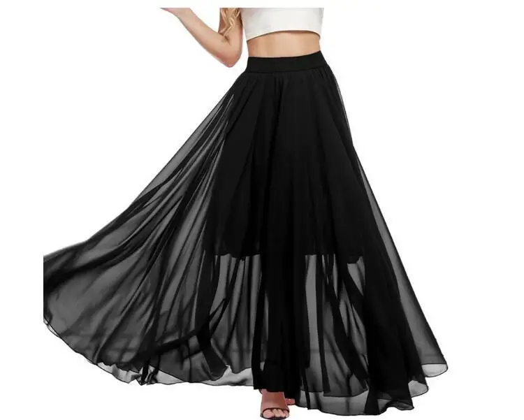 Women  Elegant High Waist Chiffon Skirt Elastic Waist Casual Long Boho Skirts Beach Skirt  4 Colors 2022 Summer Autumn New