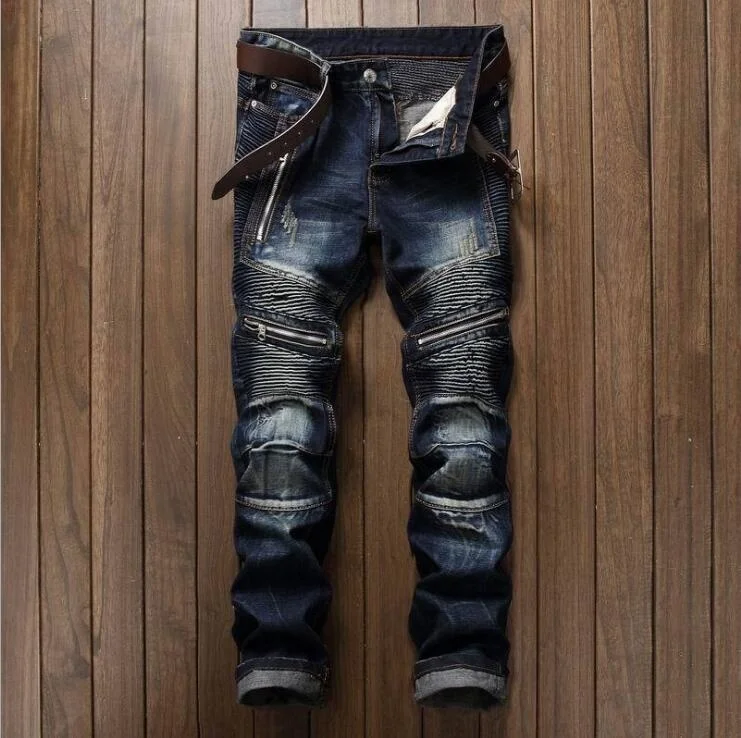 

Men's Distressed Ripped Skinny Fashion Slim Motorcycle Moto Biker Causal Mens Denim Pants Hip Hop Men Jeans