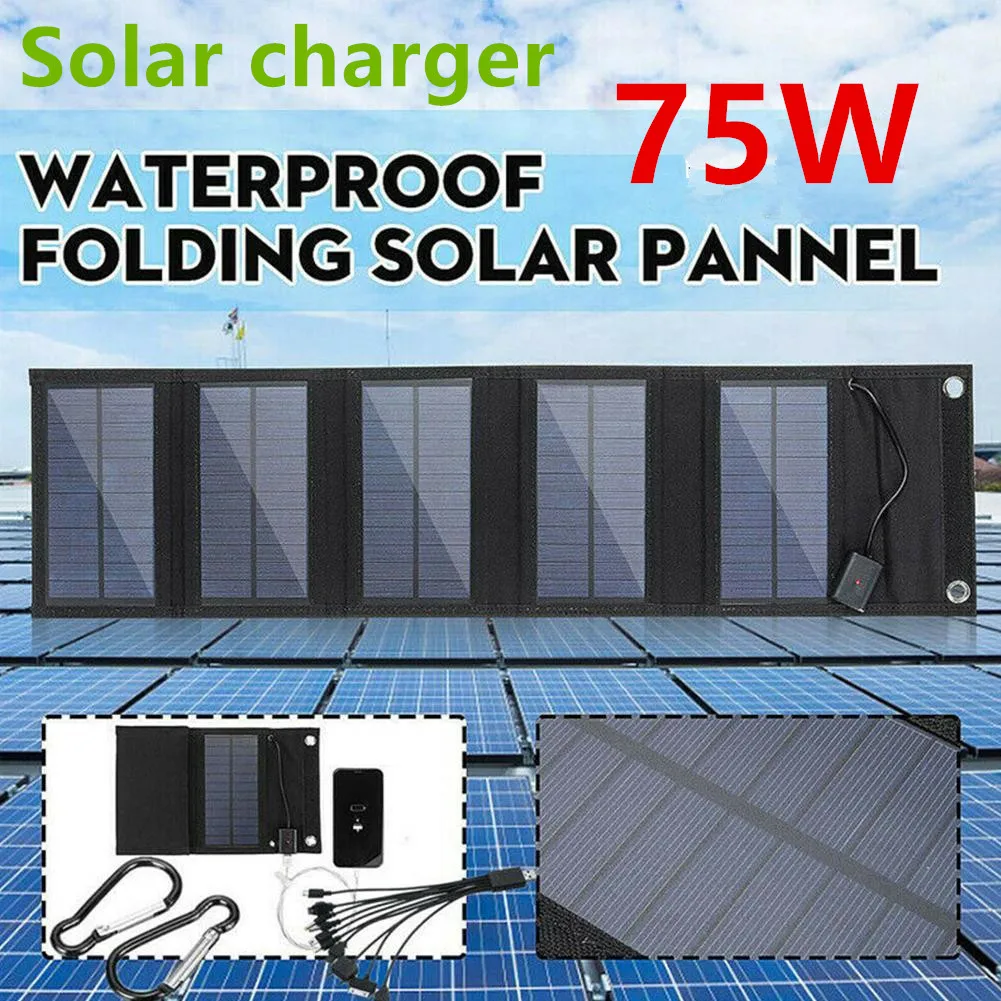 

Foldable Solar Panel 75W USB Solar Cell Portable Folding Waterproof 5V Charger Outdoor Mobile Power Battery Sun Charging
