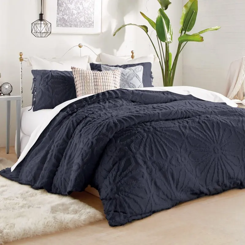 

Chenille Medallion 3 Piece Comforter Set, Indigo, Cotton, Chenille Tufted, Polyfill