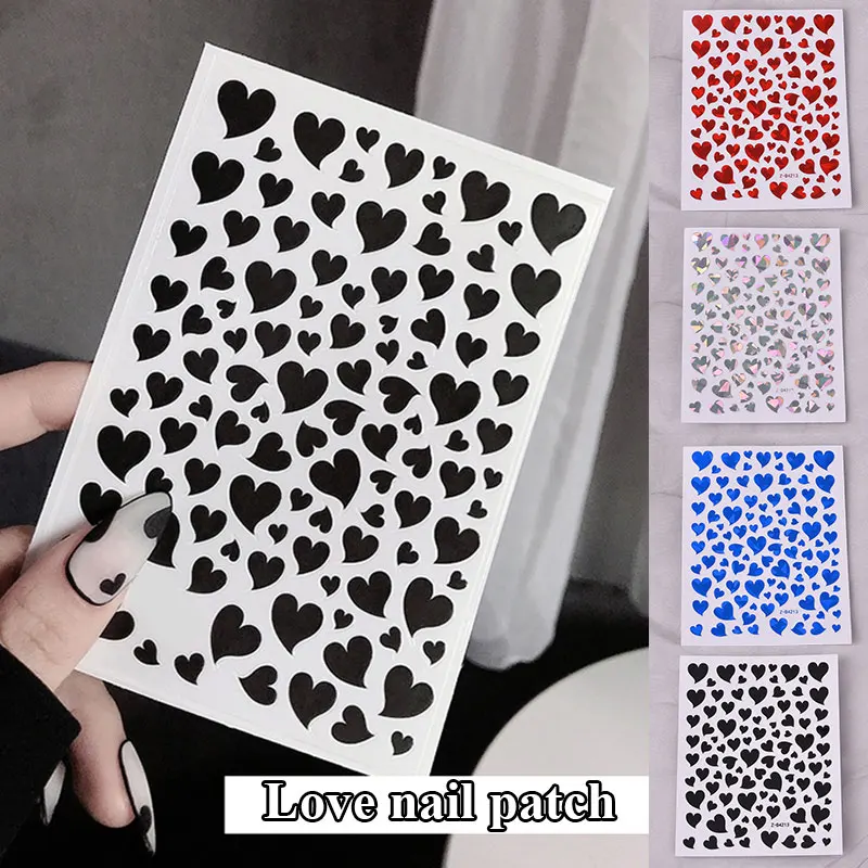 

1Pcs Heart Shaped Nail Sticker Peach Laser AB/Black/Red/Blue Nail Sticker Decal "Love"3D Slider Adhesive Sticker