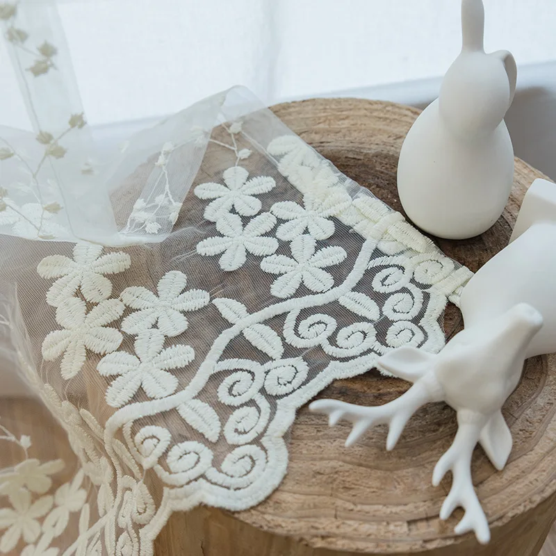 Шторы для гостиной столовой спальни вышивка однотонные бежевые белые тюлевые