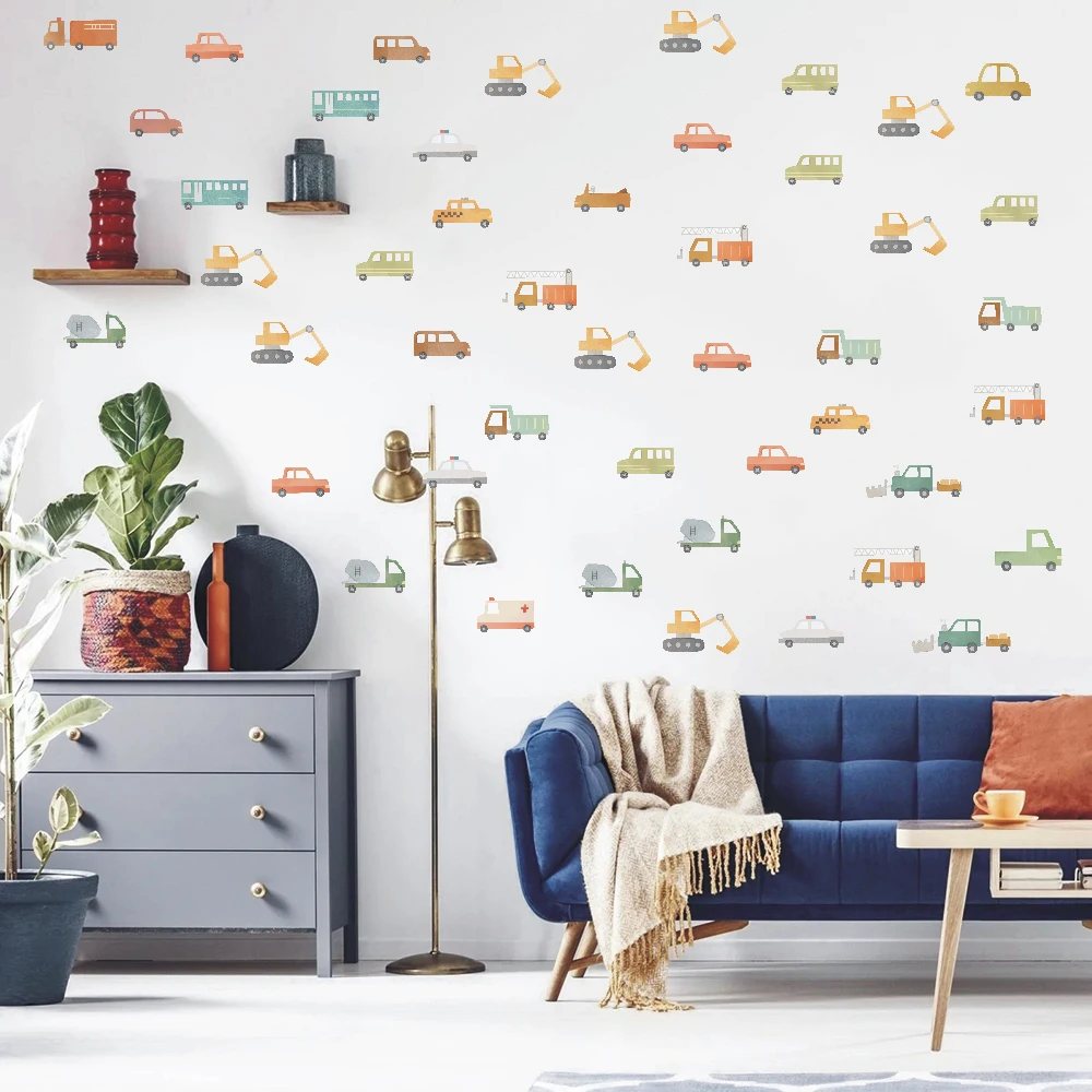Наклейка на стену с изображением автомобиля и грузовика детская комната для