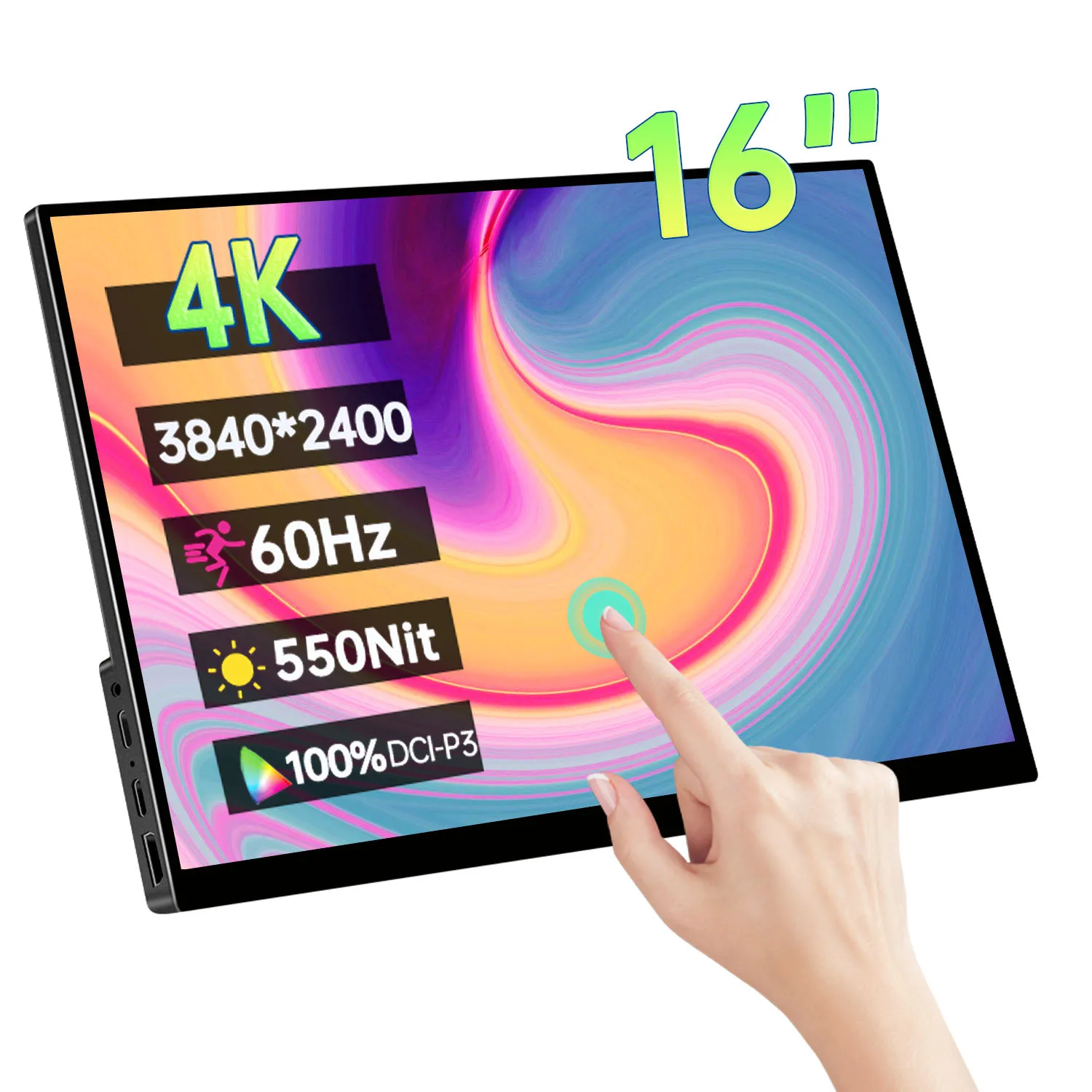 16 дюймов 4K сенсорный экран 3840*2160 550Nit 100% DCI-P3 10Bit 16:10 HDR 3MS FreeSync IPS экран игровой дисплей для ПК XBox PS4/5 Switch