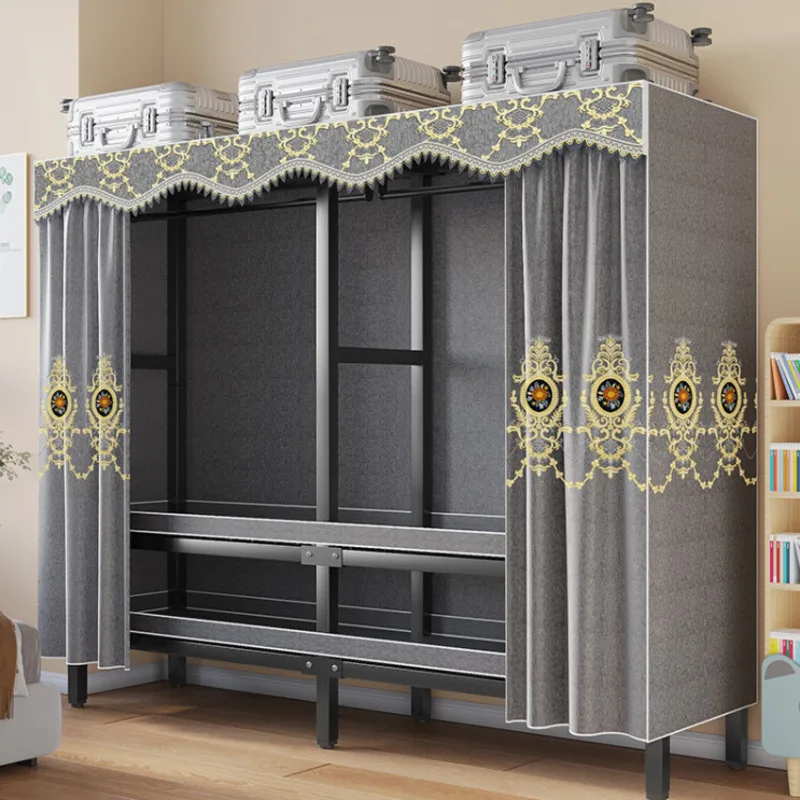 

Installation Free Simple Cloth Wardrobe Rental Room Household Bedroom Steel Pipe Strong And Durable Folding Modern Wardrobe