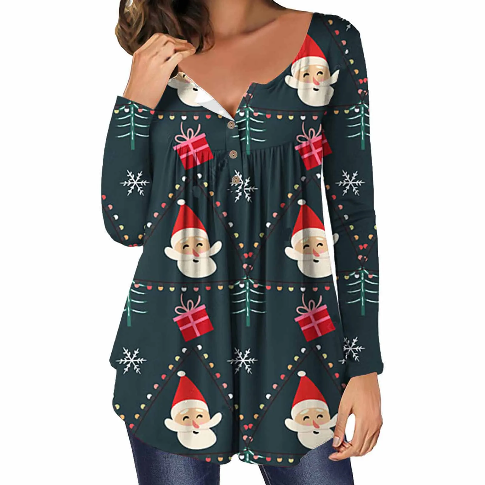 

Женская блузка с длинным рукавом, V-образным вырезом и пуговицами