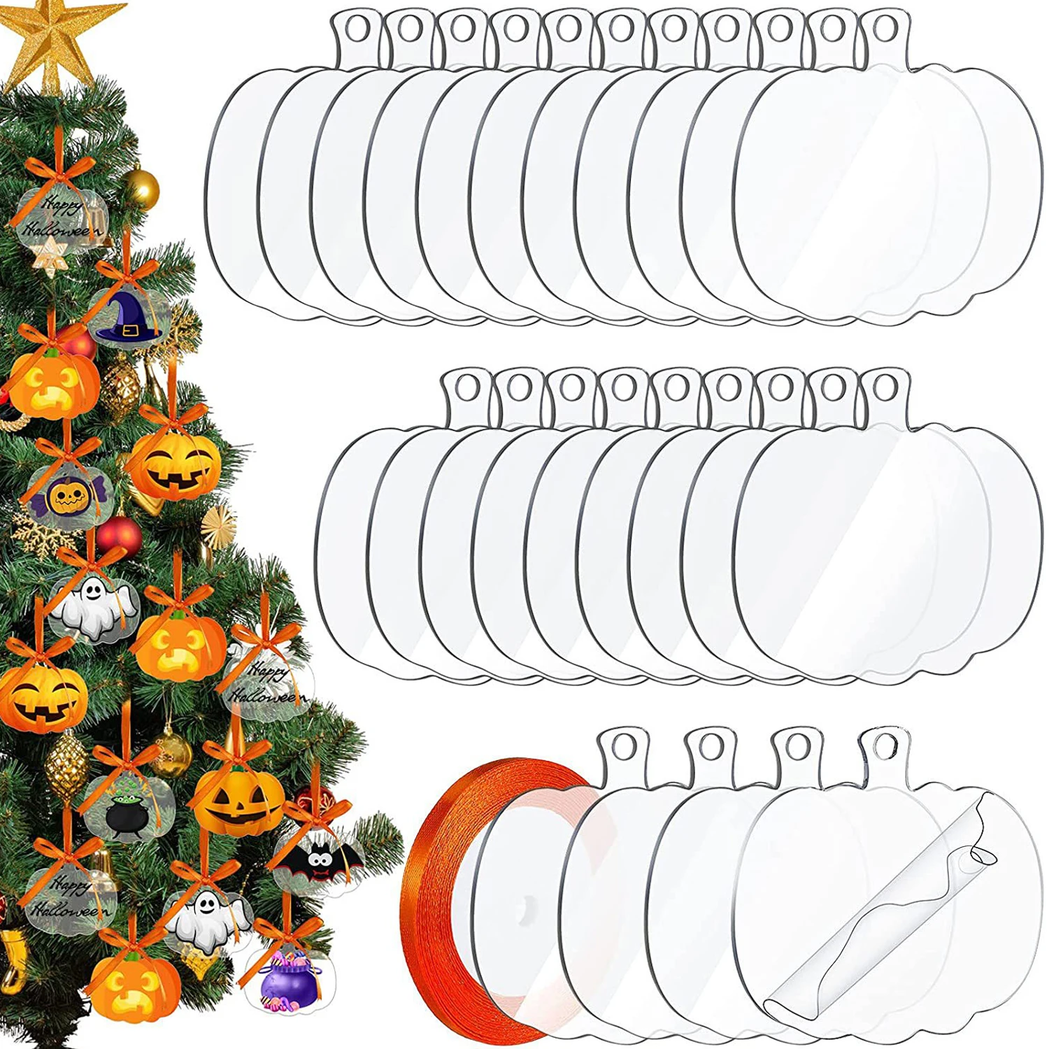 

24/48PCS Halloween Pumpkin Acrylic Ornaments Party Decorations Blank Transparent Pumpkin Halloween Holiday Decorations DIY Craft