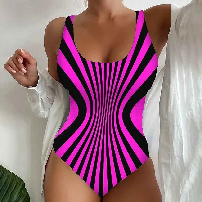 

Sexy Beachwear Bathsuit Printing Striped Swimwear Fashion Monokini Female Summer Vacation Swimsuit Women One Piece Bikini Set