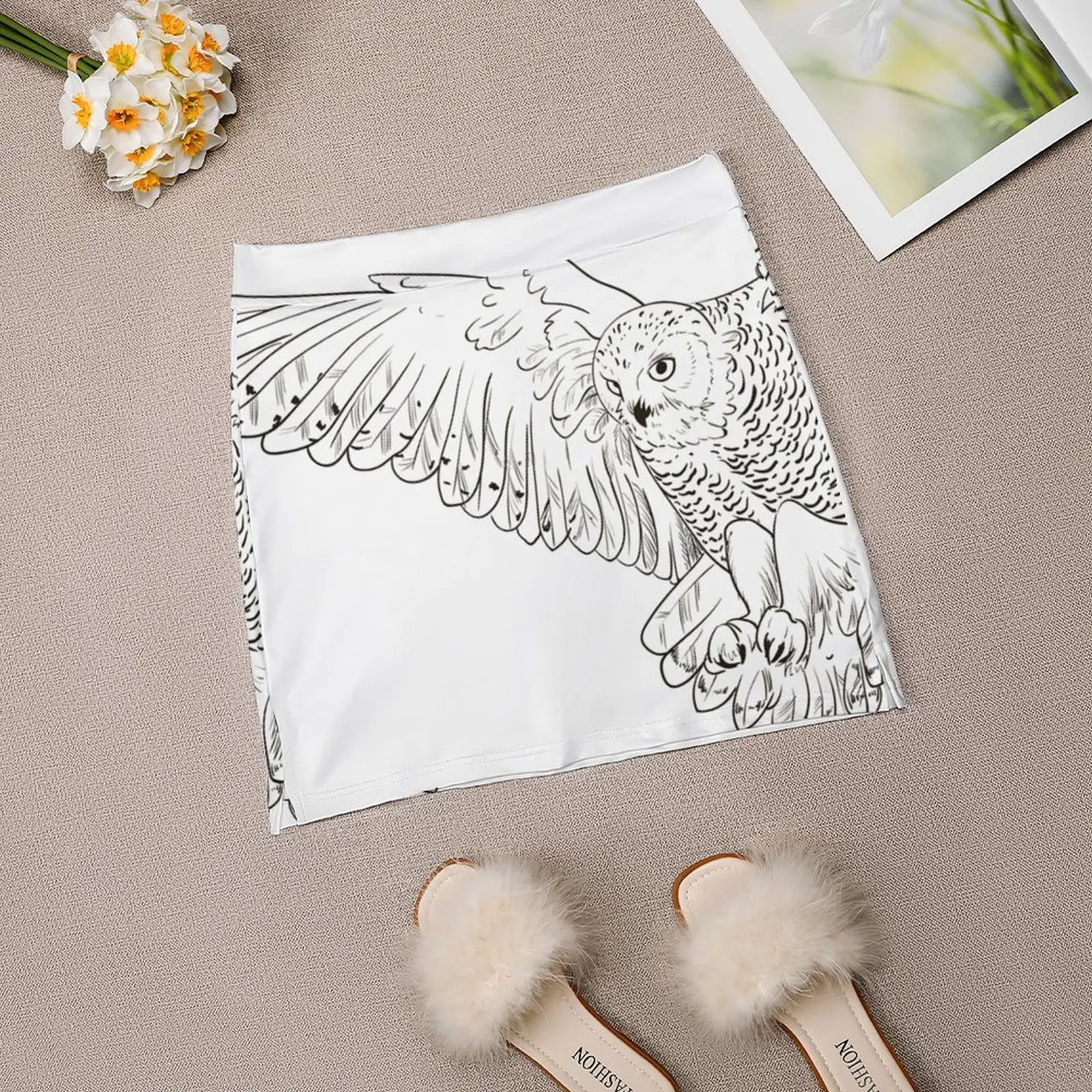 Женская короткая юбка с рисунком совы черная юбка-мини для офиса символами птицы